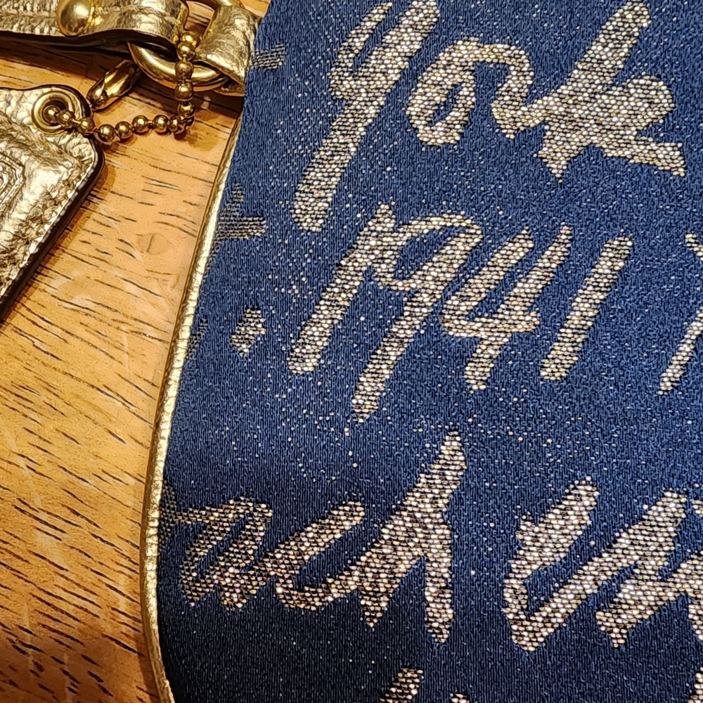 Coach Navy Blue Glitter Script Heart Wristlet - Picture 4 of 10